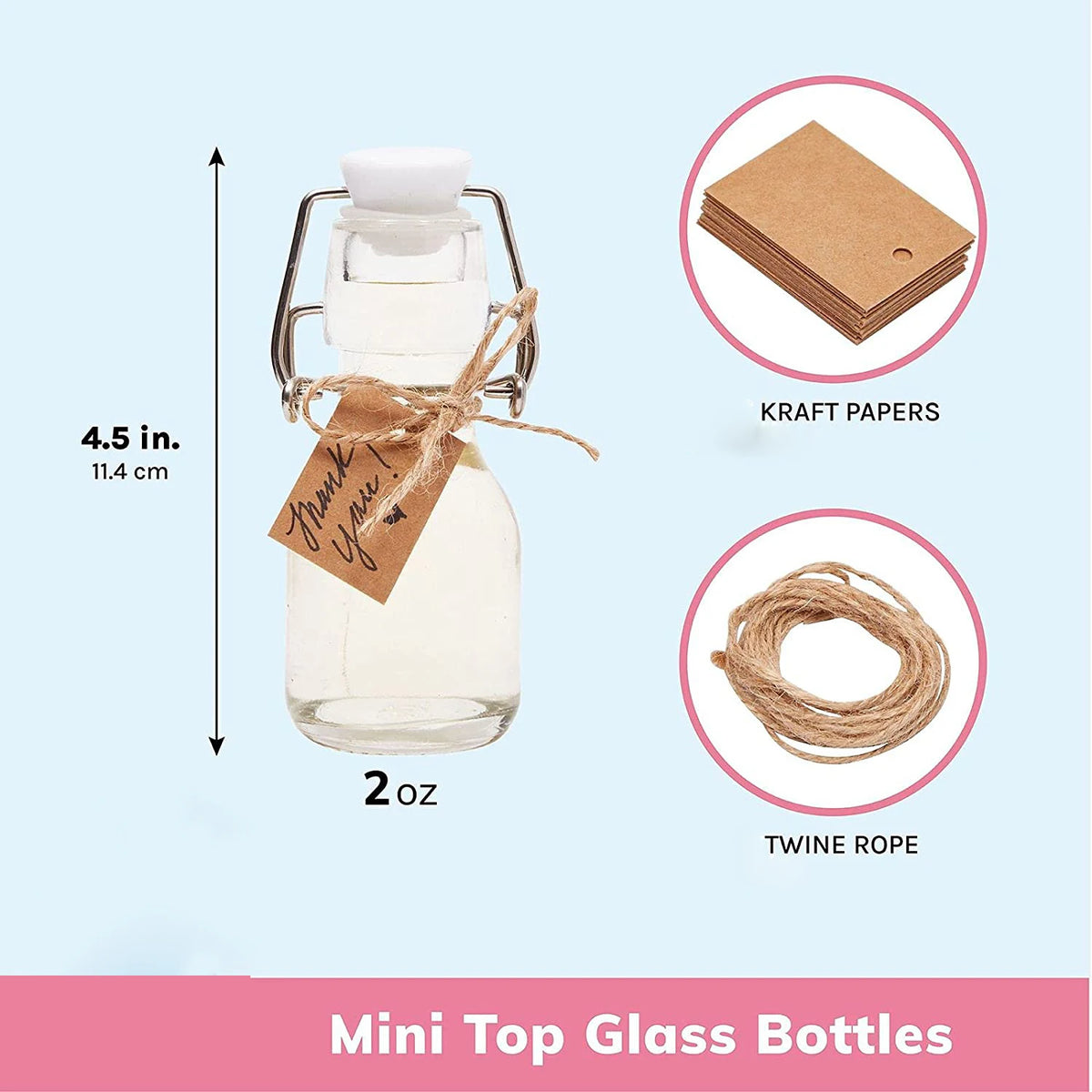 60ML Mini Swing Top Glass Bottles with Tags and Twine for Party Favors
