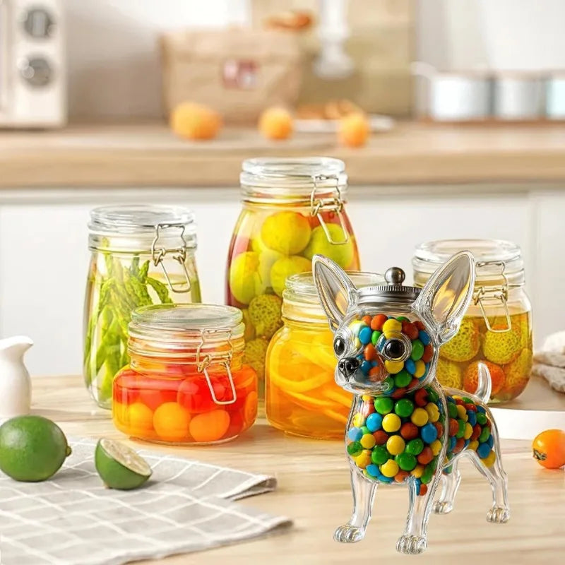 Chihuahua Shaped Glass Candy Jar Novelty Dog Shaped Sealed Storage Jar for Kitchen Decor Gift