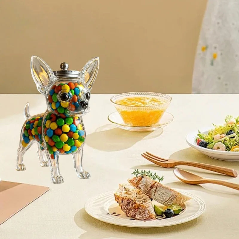 Chihuahua Shaped Glass Candy Jar Novelty Dog Shaped Sealed Storage Jar for Kitchen Decor Gift