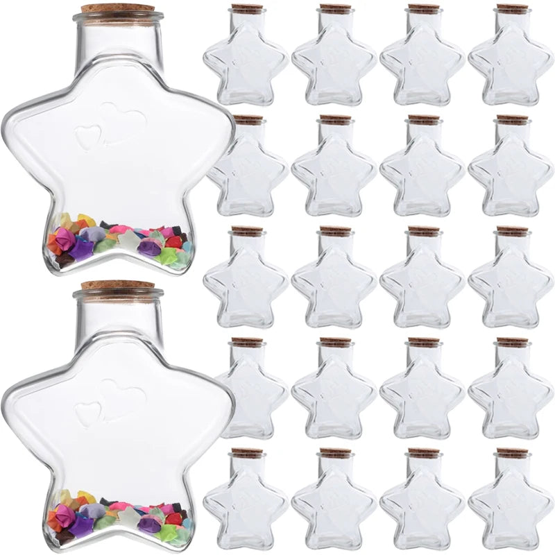 Star Shaped Glass Bottles DIY Craft Paper Strips Jars Cork Wishing Message Bottles for Wedding Birthday Party Favors Decoration