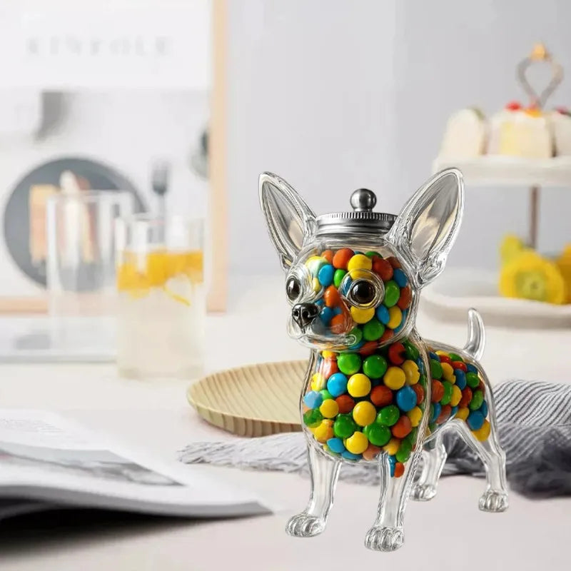 Chihuahua Shaped Glass Candy Jar Novelty Dog Shaped Sealed Storage Jar for Kitchen Decor Gift