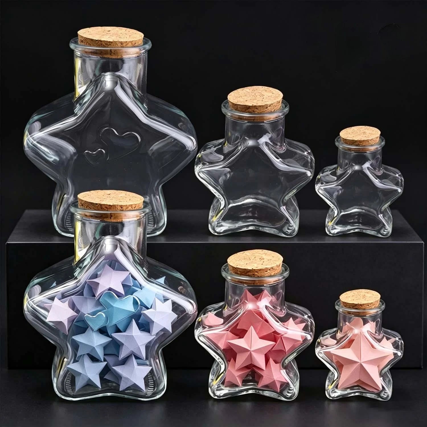 Star Shaped Glass Bottles DIY Craft Paper Strips Jars Cork Wishing Message Bottles for Wedding Birthday Party Favors Decoration